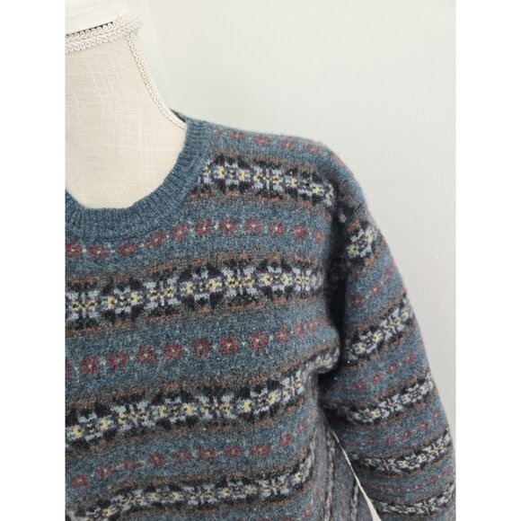 Club Room Vintage Wool Lambswool Pullover Crew Green Fair Isle Grandpa Sweater M - Picture 6 of 7